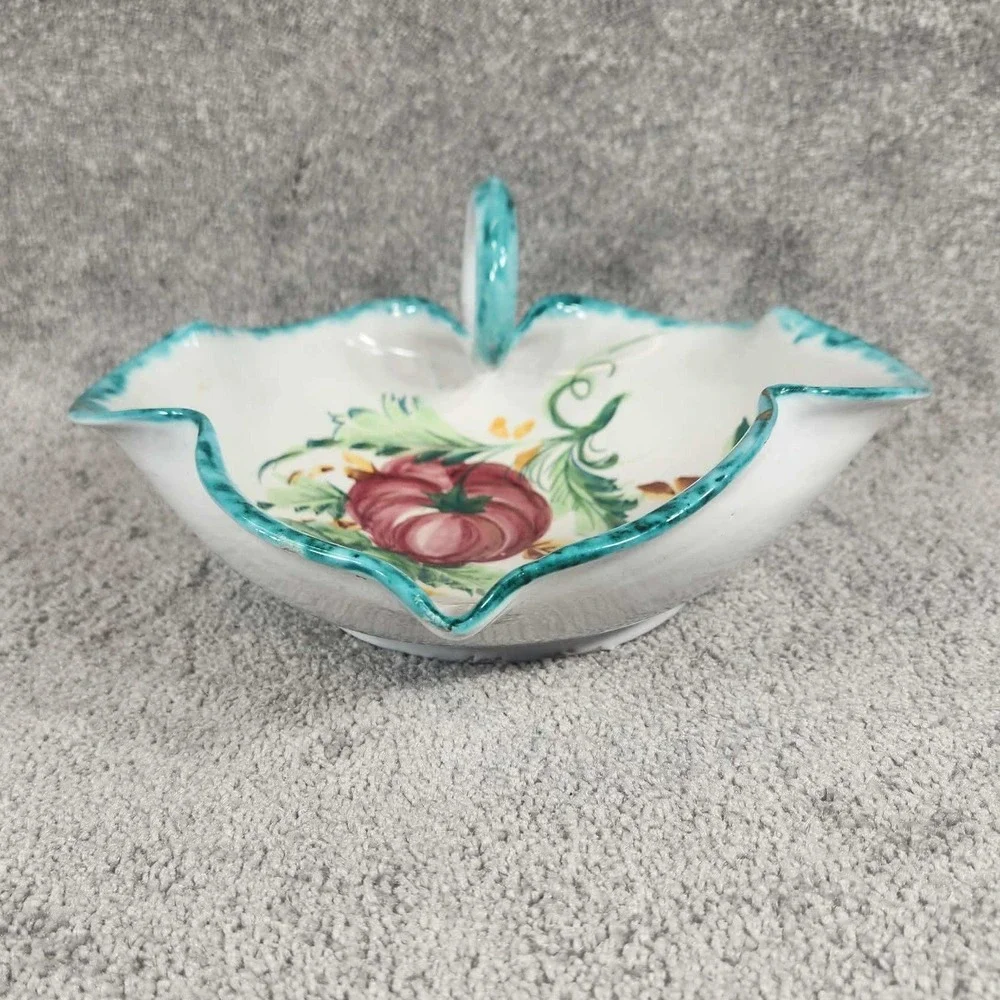 Vintage‎ Italian Hand Painted Pottery Floral Leaf Shaped Bowl Ceramic Dish